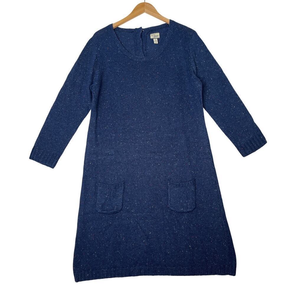 Knitted by Bass Navy Blue Speckle Sweater Dress Cottage Boho Outdoor sz XL